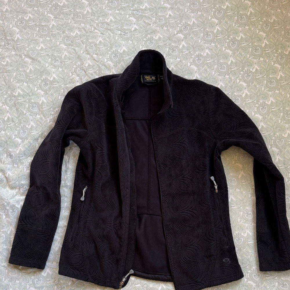 Mountain Hardwear Patterned Black Fleece Jacket Women’s Medium